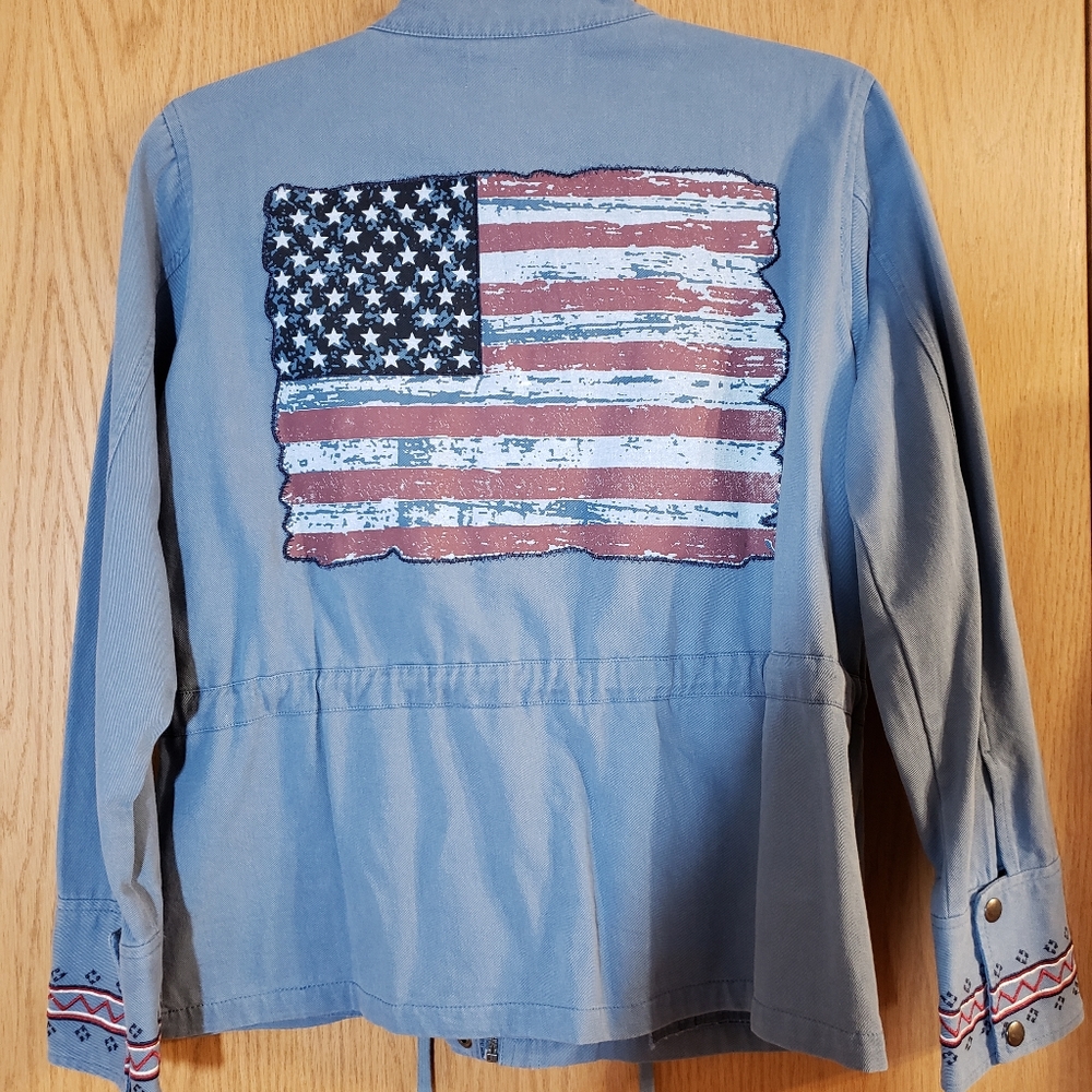 SALE! Sheryl Crow chambray denim flag jacket